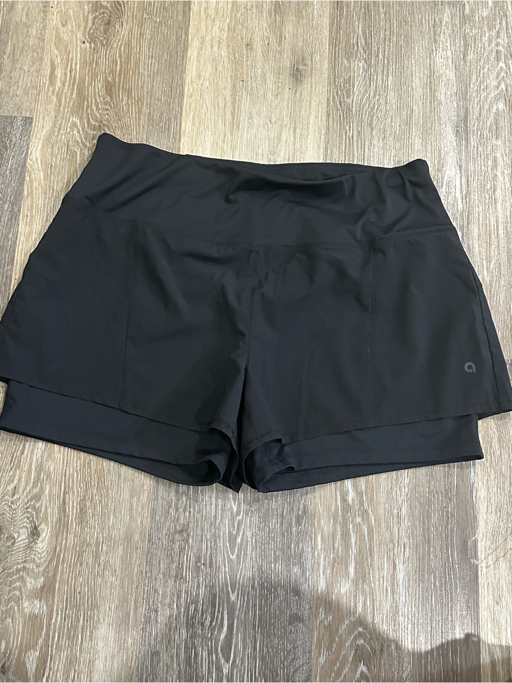Women's Black Layered Athletic Shorts with Inner Brief